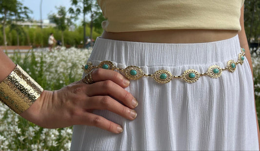 Belt Chain with Blue details-light Gold